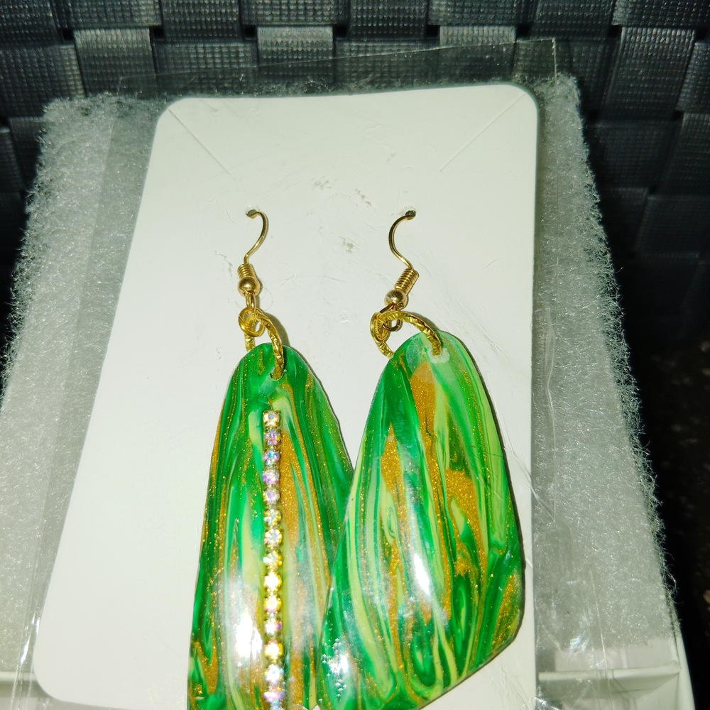 Green and Gold Dangle Earrings